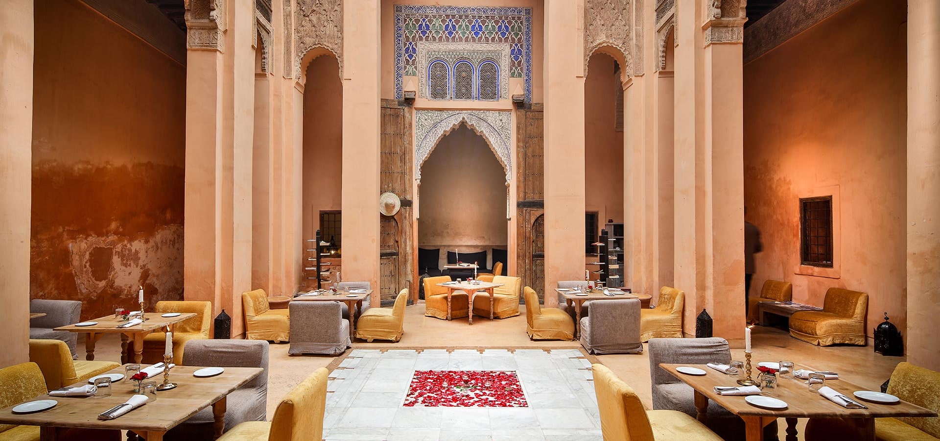 The historic courtyard dining room at Dar Cherifa in Marrakech